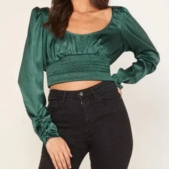 Free People Cropped and smocked boho chic Santiago Top Size Small Petite - Picture 1 of 12